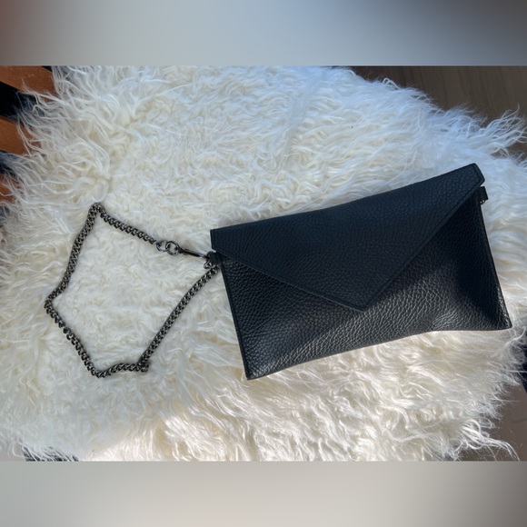 Authentic Furla Black Leather Envelope Clutch with chain - Picture 7 of 9